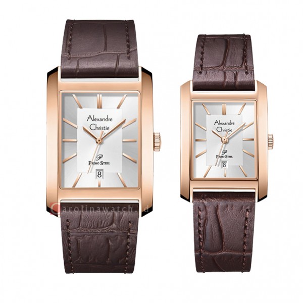 Alexandre Christie AC 1019 Rosegold White Brown Leather Couple